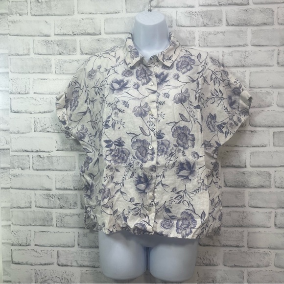 Cynthia Rowley Floral Linen Cuffed Sleeves Button Up Shirt Small - Picture 1 of 7
